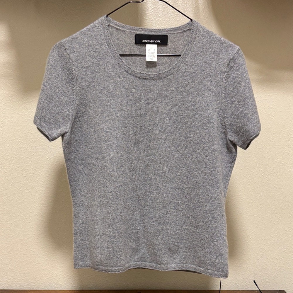 Jones New York Heather Gray Short-Sleeve Cashmere Sweater